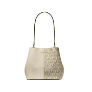 Michael Kors Pratt Medium Two-Tone Metallic Signature Logo Shoulder Bag-Pale Gold