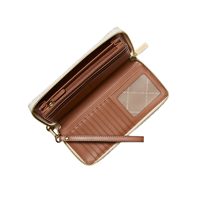 Michael Kors Jet Set Travel Vanilla Signature Pink Continental Wallet