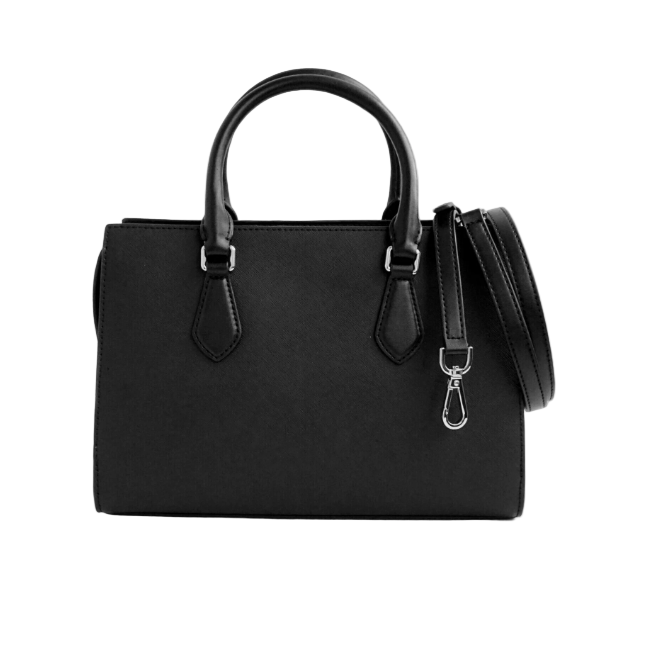 Michael Kors Sheila Black Medium Silver Toned Satchel Bag