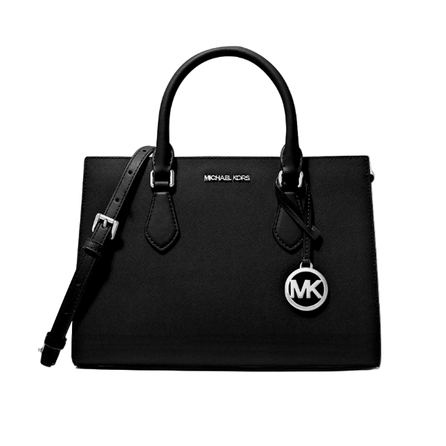 Michael Kors Sheila Black Medium Silver Toned Satchel Bag