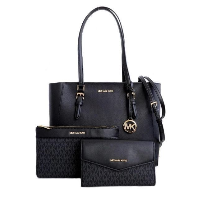 Michael Kors Large Leather 3in1 Tote Crossbody Handbag Black