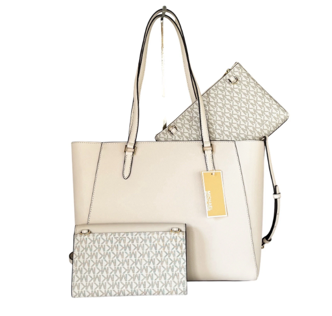 Michael Kors Large Leather 3in1 Tote Crossbody Handbag Light Cream