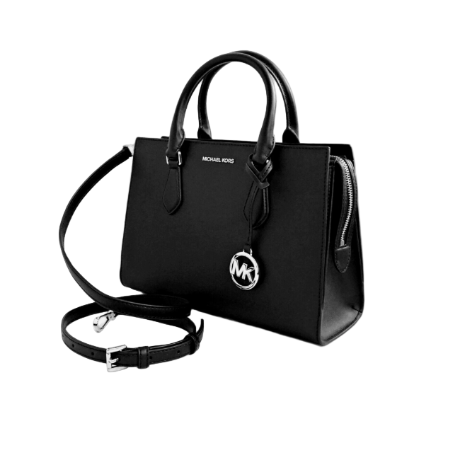 Michael Kors Sheila Black Medium Silver Toned Satchel Bag
