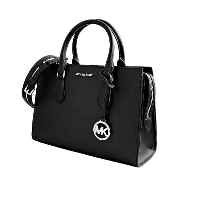 Michael Kors Sheila Black Medium Silver Toned Satchel Bag