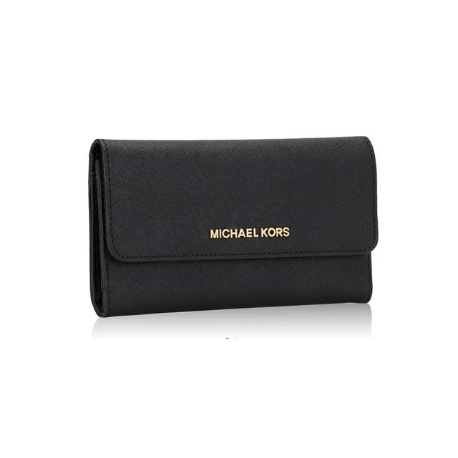 Michael Kors Jet Set Travel Large Trifold Wallet Leather Black