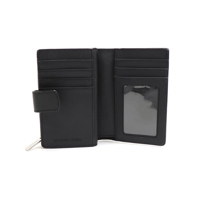 Michael Kors Jet Set Leather Bifold Zip Coin Wallet-Black