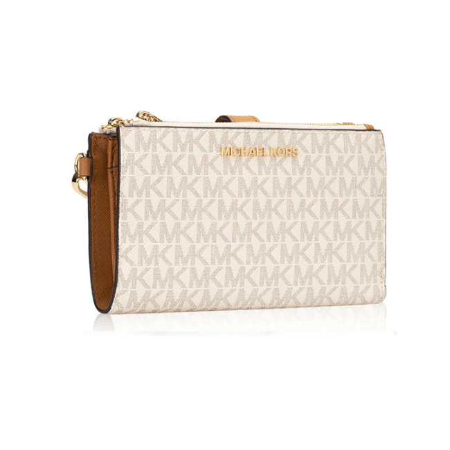 Michael Kors Signature Jet Set Double Zip Wallet Wristlet-Vanilla