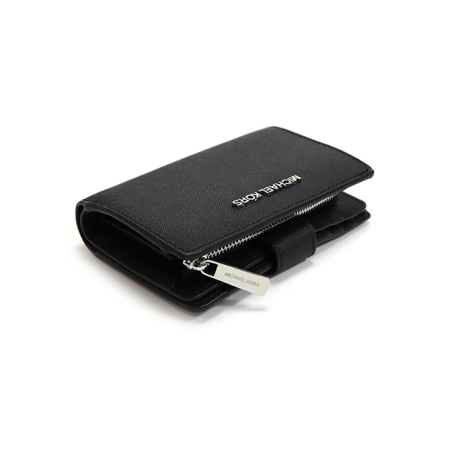 Michael Kors Jet Set Leather Bifold Zip Coin Wallet-Black
