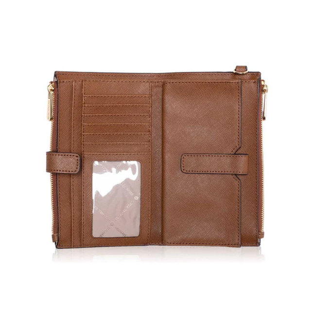 Michael Kors Jet Set Travel Double zip Wristlet Wallet-Brown