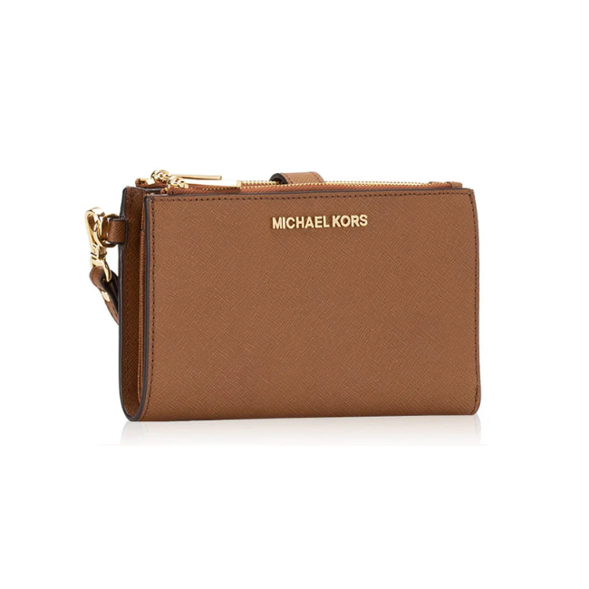 Michael Kors Jet Set Travel Double zip Wristlet Wallet-Brown