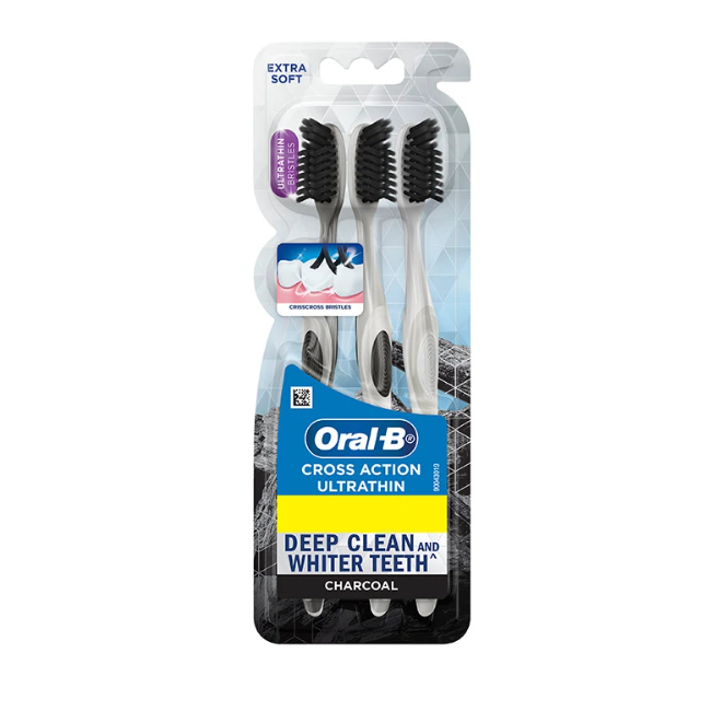 Oral-B Cross Action UltraThin Bristles Charcoal ToothBrush 3Pc - Extra Soft