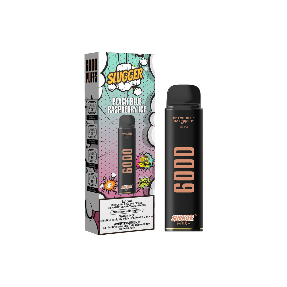 Slugger Disposable 5% Peach Blue Raspberry Ice 6000 Puffs