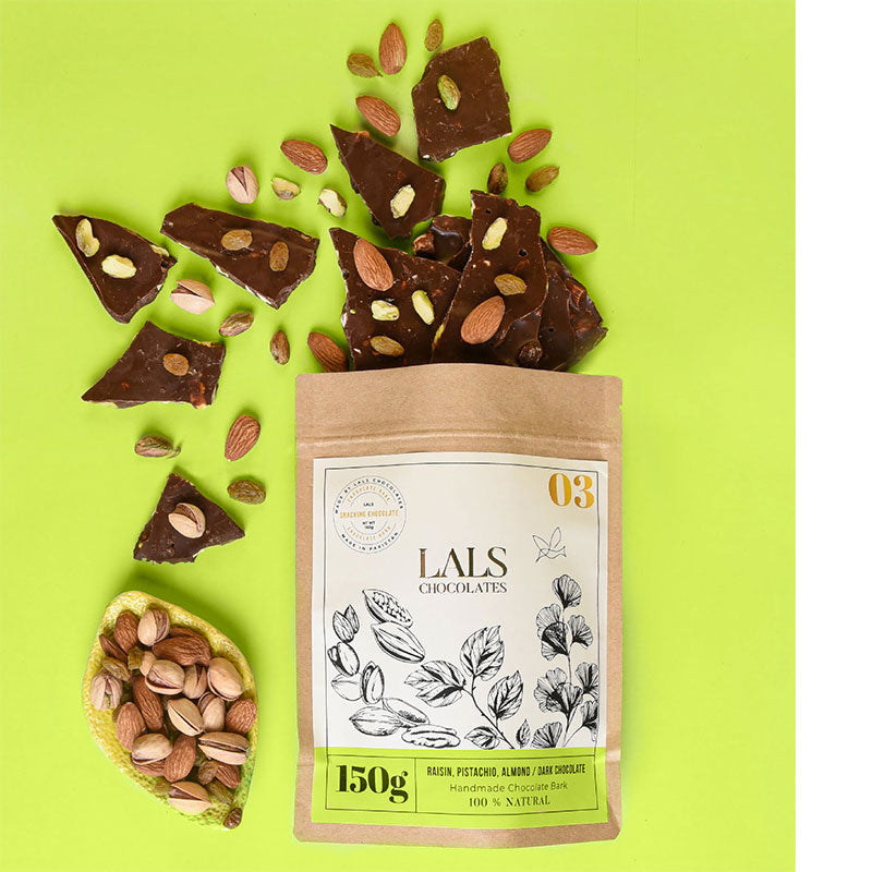 Lals Chocolate Raisin Pistachio Almond in Chocolate Pouch 150g - Shams Shopping Centre Lals  