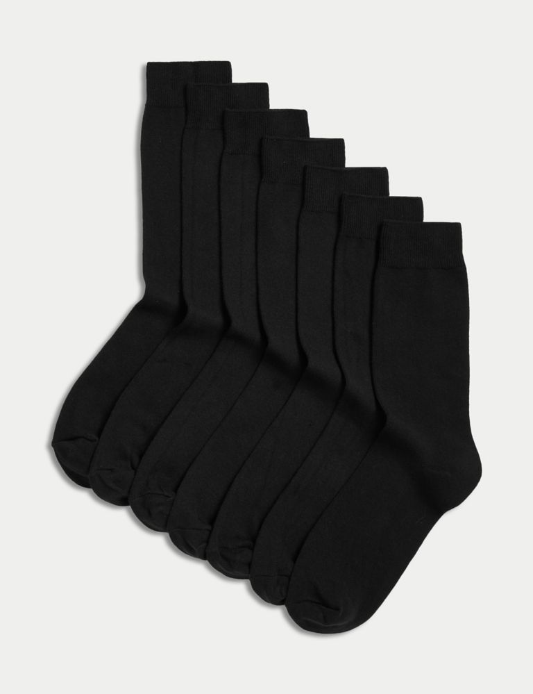 M&S 7 Pak Cool & Fresh Cotton Rich Socks Black Size (6-8.5)