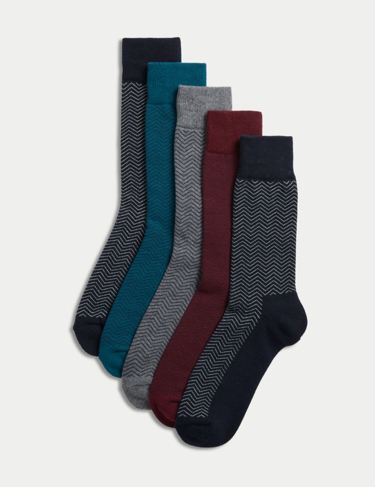 M&S 5 Pcs Cool & Fresh Cotton Rich Socks Navy (6-8.50) - Shams Shopping Centre Marks & Spencer  