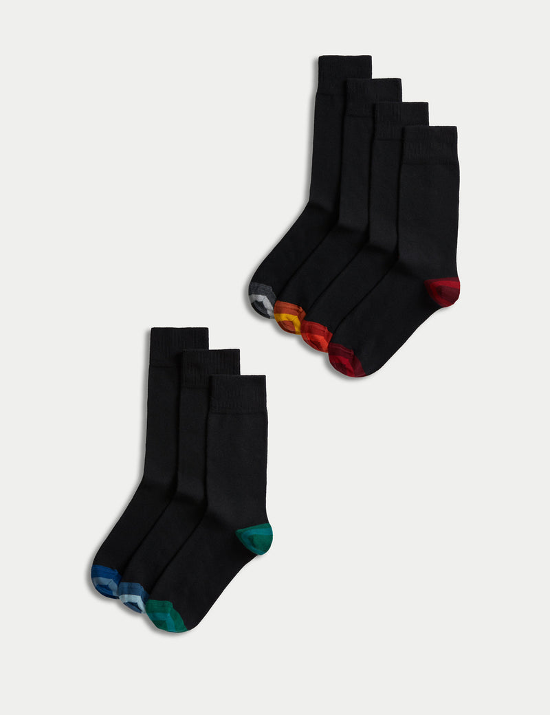 M&S Cool Fresh Stripped Cotton Socks Black Mix Size (6-8.5)