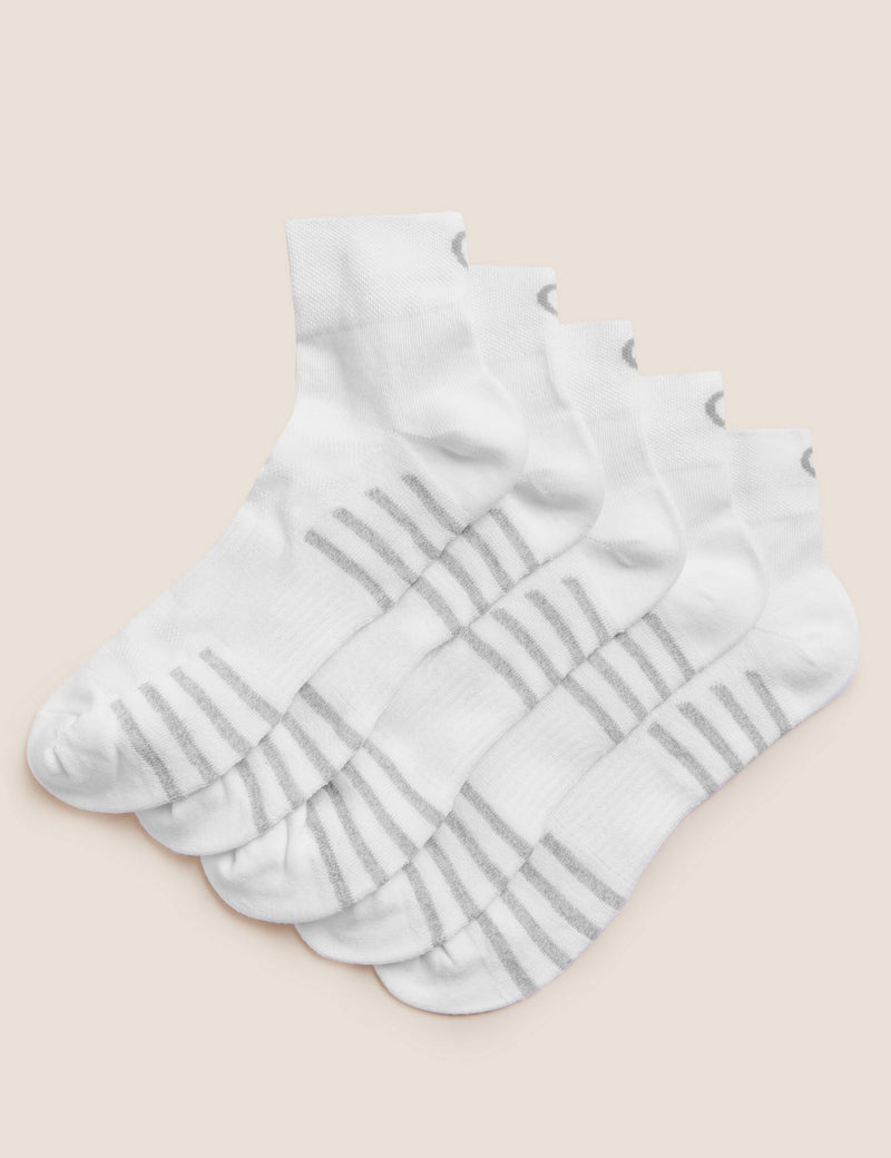 M&S Goodmove Sports Quarter White (9-12) 5p Socks