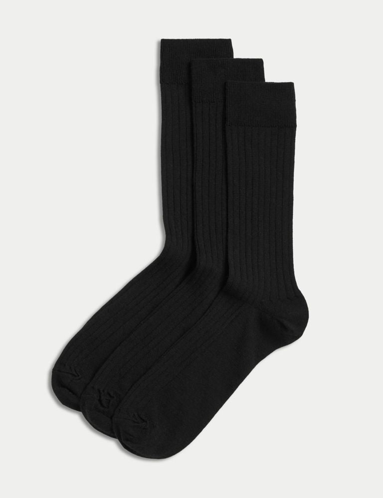 M&S 3 Pcs Lambwool Small Socks Black Size (9-12) - Shams Shopping Centre Marks & Spencer  