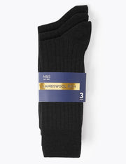 M&S 3 Pk Lambswool Smart Socks Navy (6.8.50) - Shams Shopping Centre Marks & Spencer  