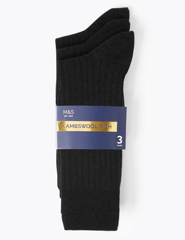 M&S 3 Pk Lambswool Smart Socks Navy (6.8.50) - Shams Shopping Centre Marks & Spencer  