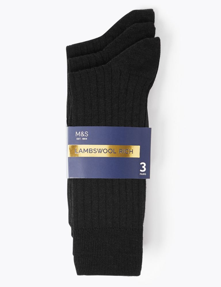 M&S 3 Pk Lambswool Smart Socks Navy (6.8.50)