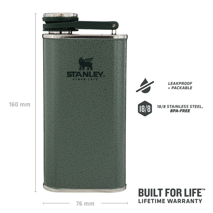 Stanley Classic Easy Fill Wide Mouth Flask | 0.23L | Hammertone  Green