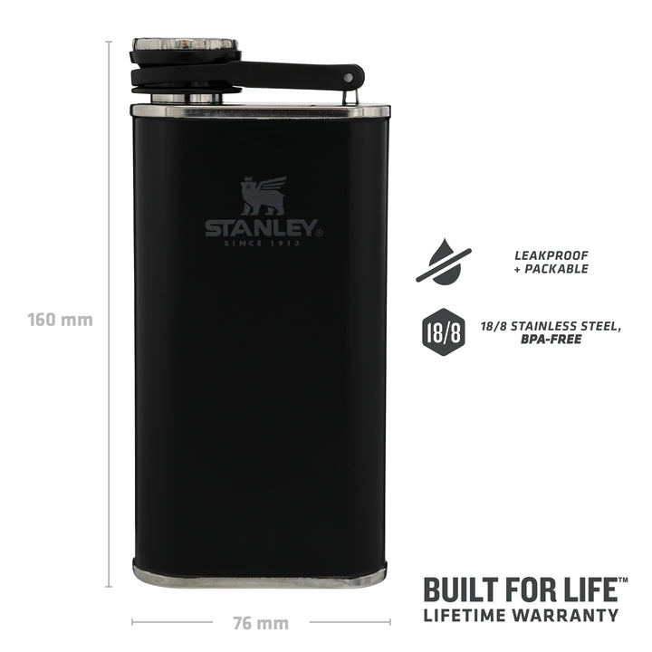Stanley Classic Easy Fill Wide Mouth Flask | 0.23L | Matte Black Pebble