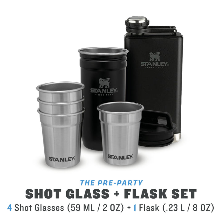 Stanley Adventure Pre-Party Shot Glass + Flask Set | Matte Black Pebble - Shams Shopping Centre Stanley  