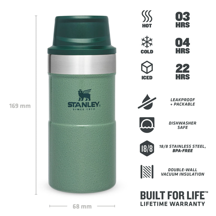Stanley Classic Trigger Action Travel Mug | 0.25L | Hammertone Green - Shams Shopping Centre Stanley  