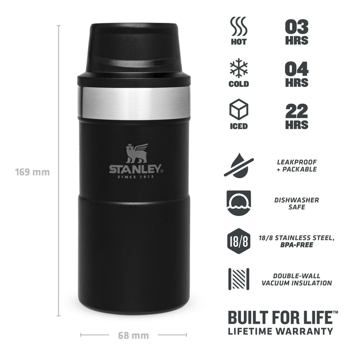 Stanley Classic Trigger Action Travel Mug | 0.35L | Matte Black Pebble - Shams Shopping Centre Stanley  