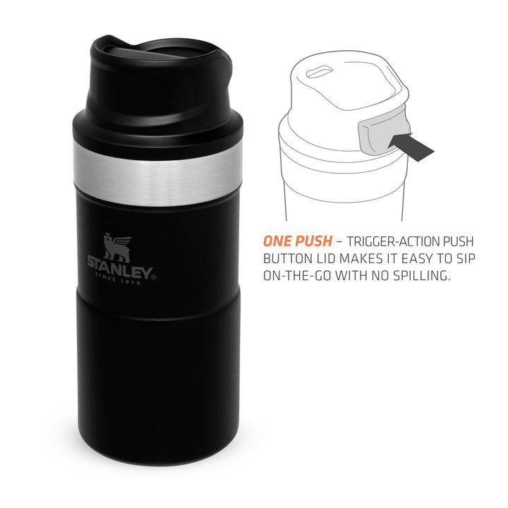 Stanley Classic Trigger Action Travel Mug | 0.35L | Matte Black Pebble - Shams Shopping Centre Stanley  