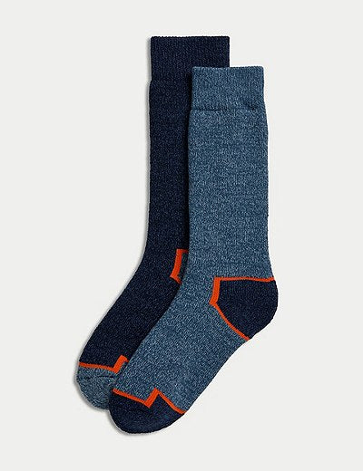 M&S 2 Pcs Fresh Feet Heavy Weight Socks Navy Blue Size (6-8.50) - Shams Shopping Centre Marks & Spencer  