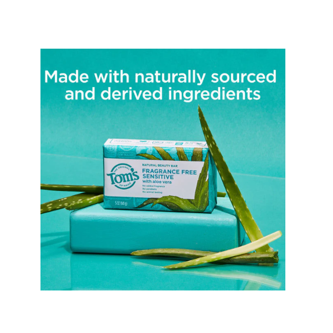 Tom's of Maine Natural Beauty Bar Soap Fragrance Free Sensitive with Aloe Vera 141g (5 Oz)