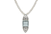 AMNA Aqua Glass With Silver Lace And Pearls Jewelry ASJ-N02