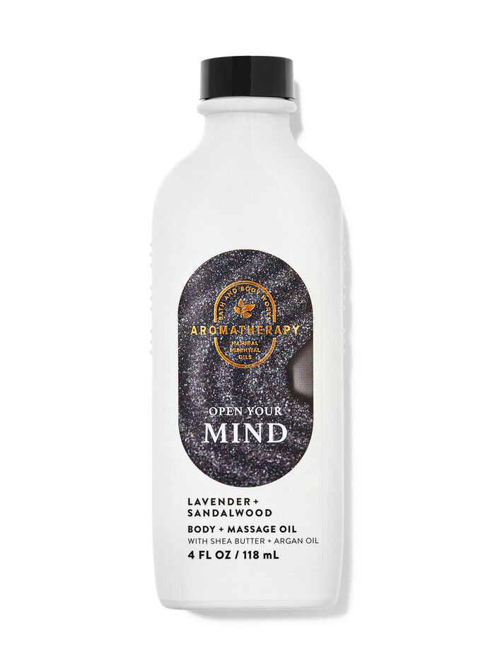 BBW Aromatherapy Open Your Mind Lanvender +Sandalwood Body Oil 118ml - Shams Shopping Centre Bath & Body Works  