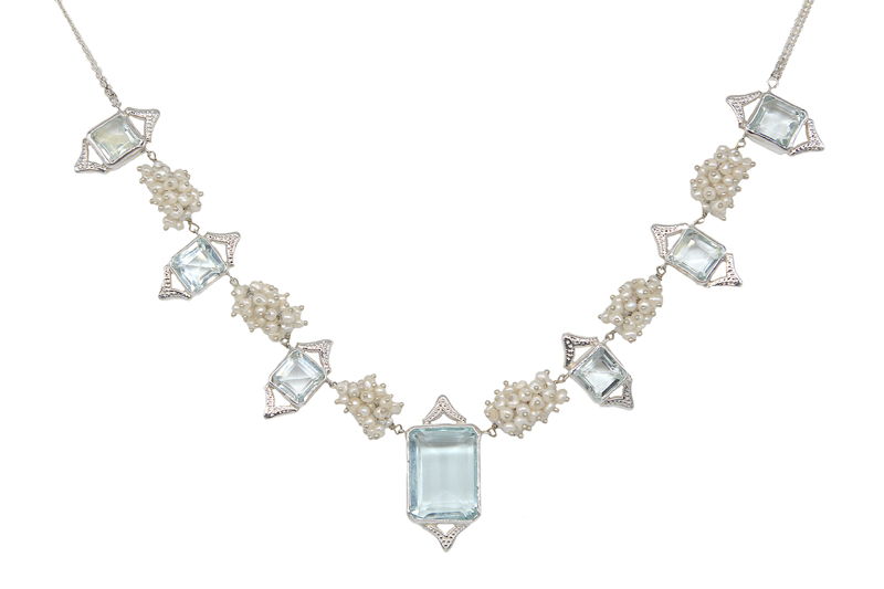 AMNA Clustered Pearls With Aqua Glass Jewelry ASJ-N01