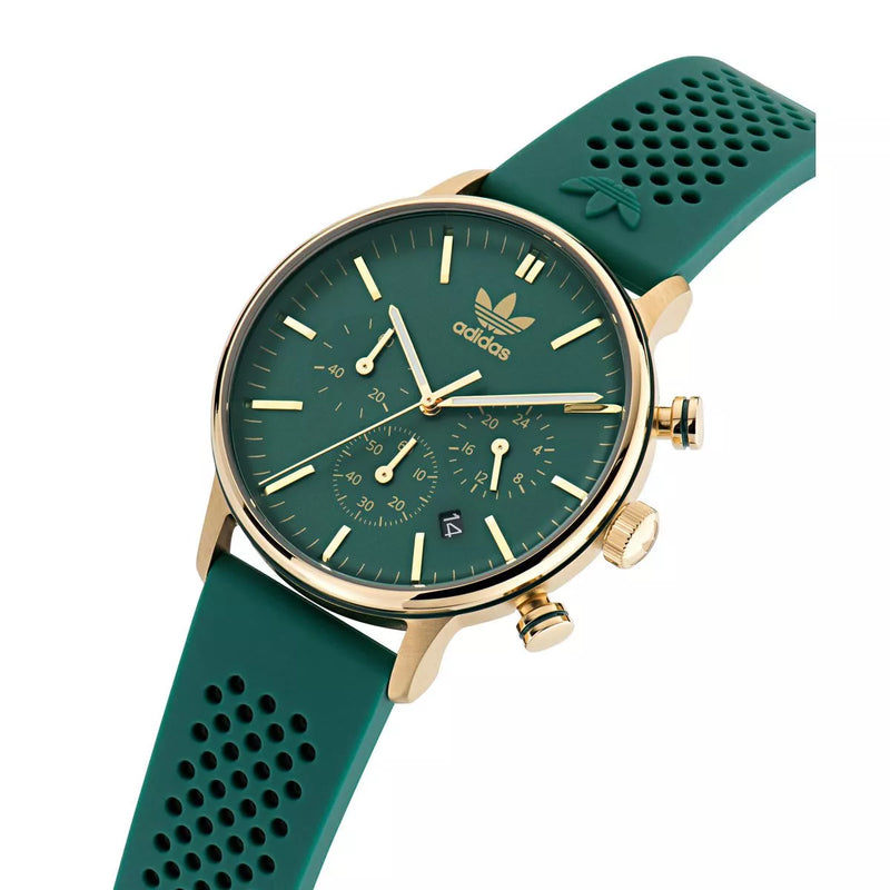 Adidas Stainless Steel Blue Gold Tone Greem Silicon Watch AOSY23522