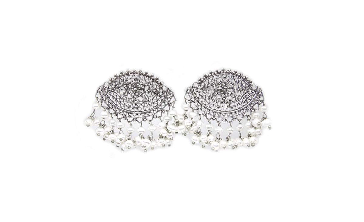 AMNA Filigree Posts with Hanging Pearls Jewelry ASJ-E35