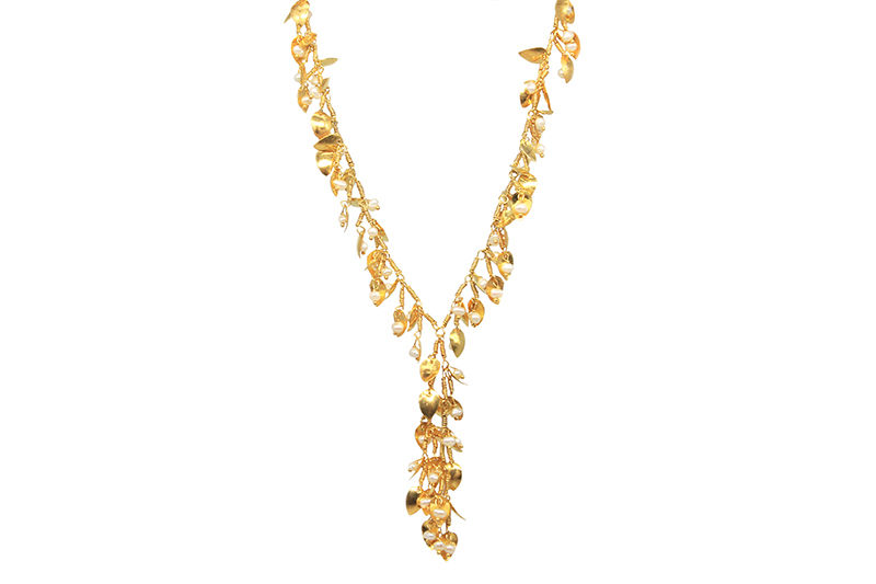 AMNA Gold Petal Necklace With Pearls Gold Plated Jewelry ASJ-N03