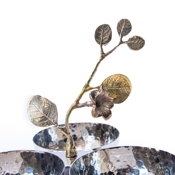 Tableware Three Stand Bowl Beaten Leaf Silver 00074 - Shams Shopping Centre Tableware  