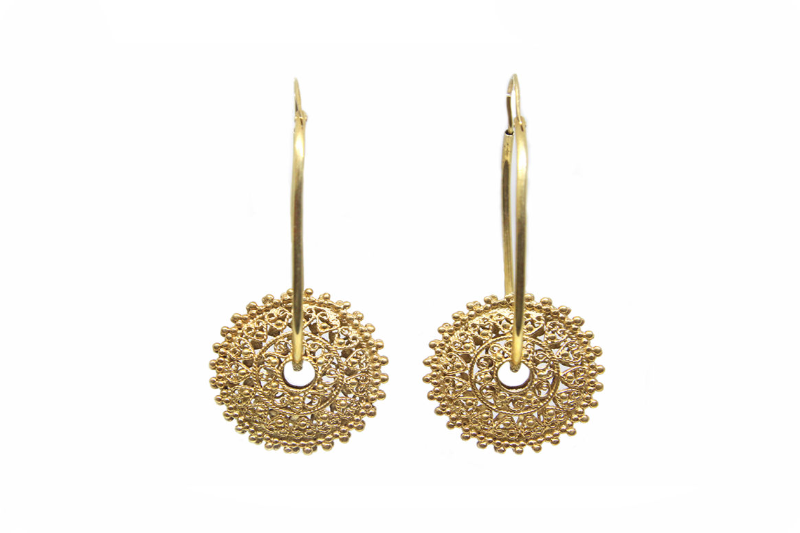 AMNA Oval Filigree Wheel Hoops Gold Plated Jewelry ASJ-E15