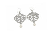 AMNA Silver CutOut And Pearl Danglers Jewelry ASJ-E02