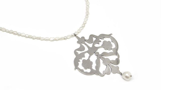 AMNA Silver Cutout And Pearls Necklace Jewelry ASJ-N04