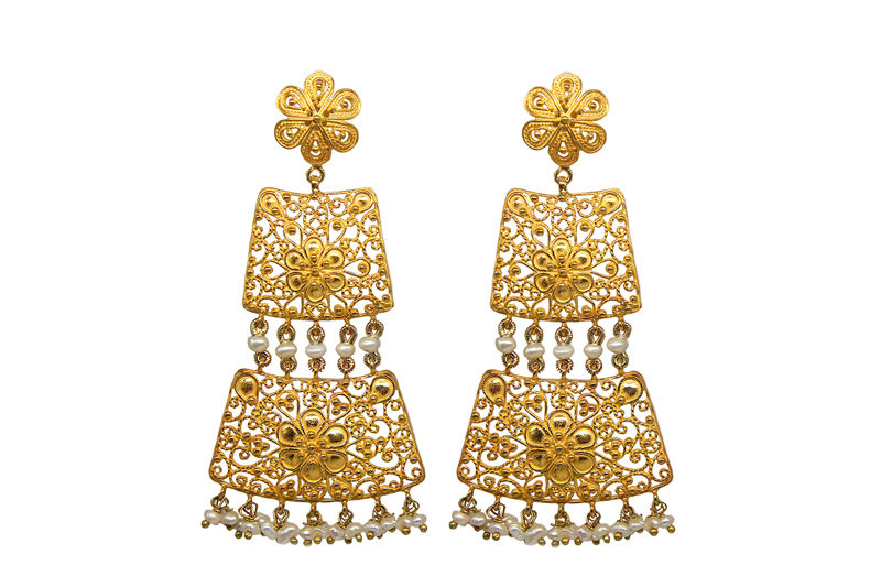 AMNA Taarkashi Long Earrings Gold Plated Jewelry ASJ-E06