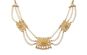 AMNA Taarkashi Necklace With Three Pearls String Gold Plated Jewelry ASJ-N06