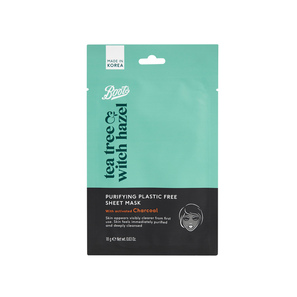 Boots Tea Tree Witch Hazel Charcoal Purifying Sheet Mask 18g - Shams Shopping Centre Boots  