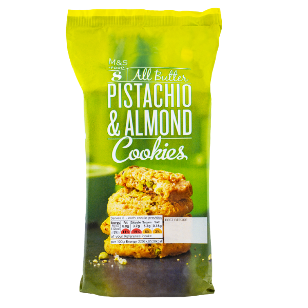 M&S All Butter Pistachio & Almond Cookies 200G - Shams Shopping Centre Marks & Spencer  