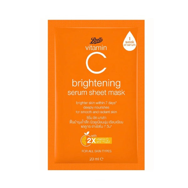 Boots Vitamin-C Brightening Serum Sheet Mask 20ml - Shams Shopping Centre Boots  