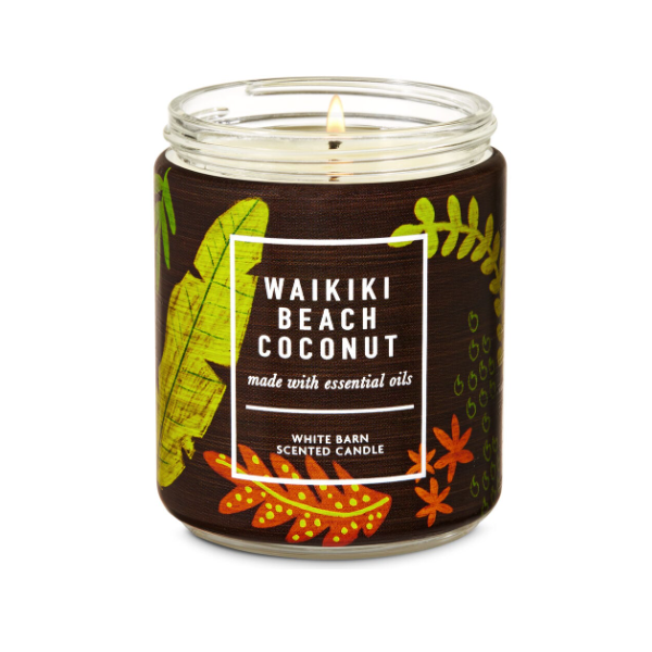 BBW White Barn Waikiki Beach Coconut 1 Wick Scented Candle 198g - Shams Shopping Centre Bath & Body Works  