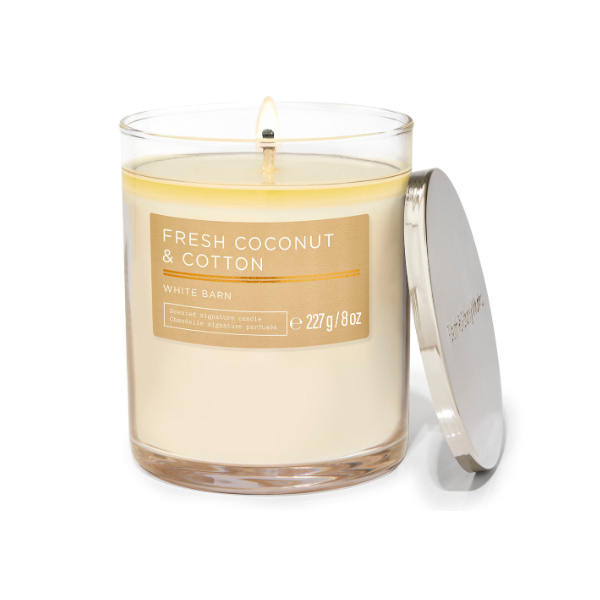 BBW White Barn Fresh Coconut & Cotton 1 Wick Candle 227g